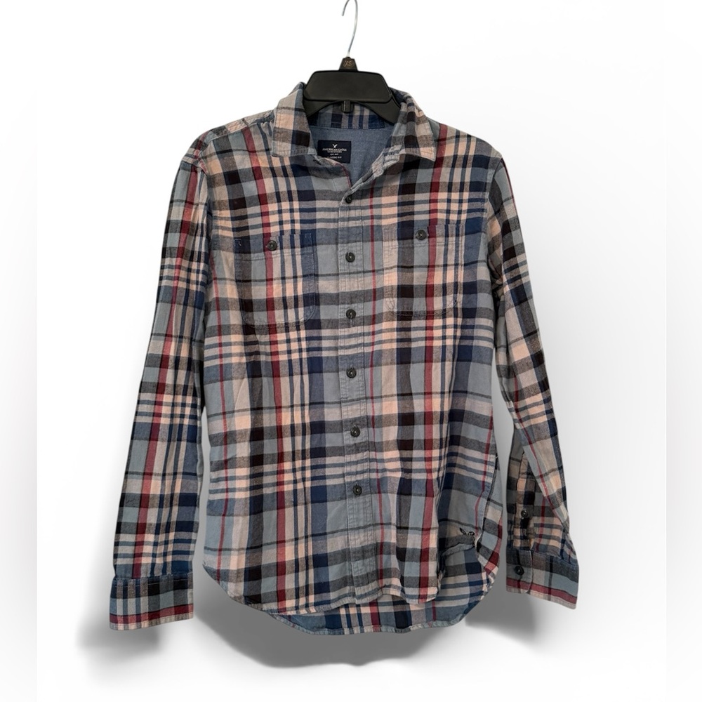 American Eagle Men’s Plaid Button-Down Shirt. Sz S